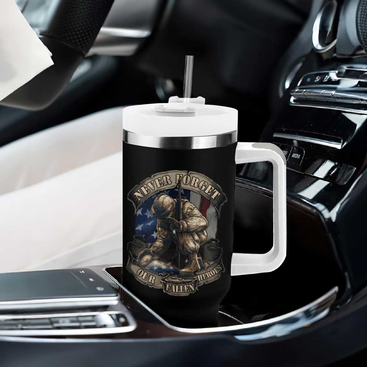 Veteran Tumbler With Handle Never Forget Our Fallen Heroes Memorial Day TS09 Print Your Wear