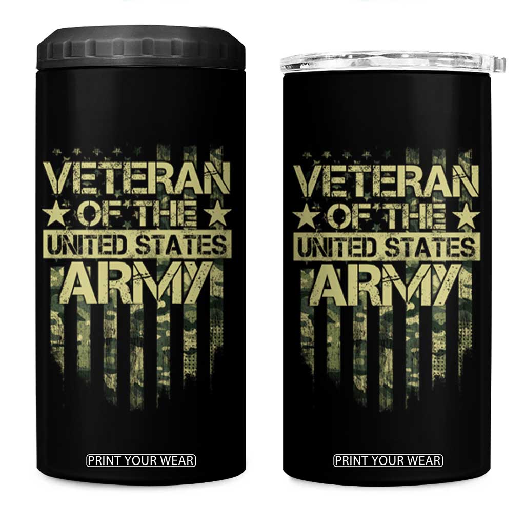 Veteran Of The United States Army 4 in 1 Can Cooler Tumbler TS09 One Size: 16 oz Black Print Your Wear