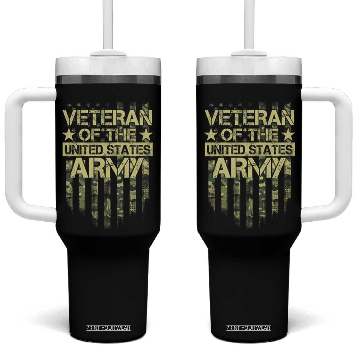 Veteran Of The United States Army Tumbler With Handle TS09 One Size: 40 oz Black Print Your Wear