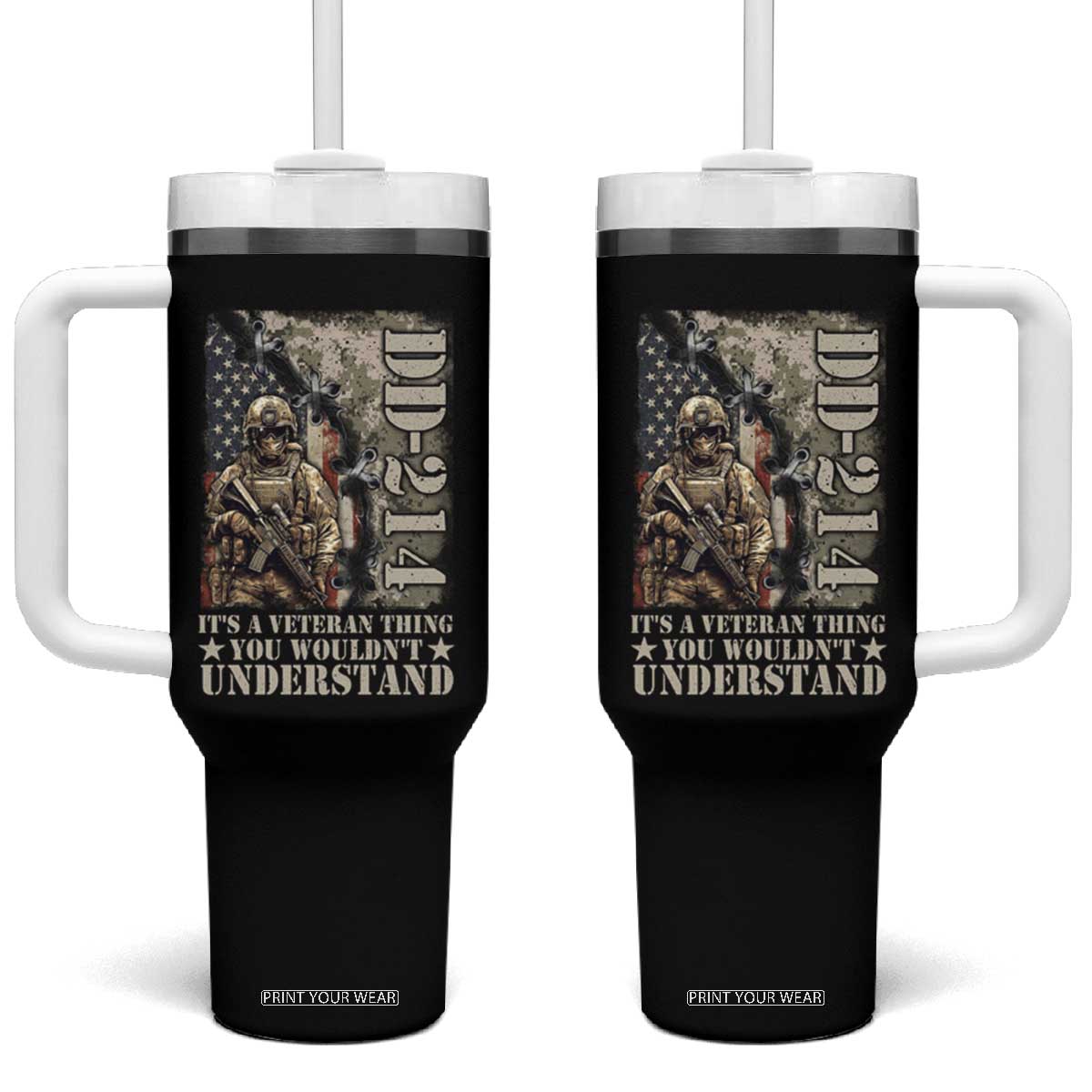 Army Forces Retirement DD-214 Tumbler With Handle It's A Veteran Thing You Wouldn't Understand TS09 One Size: 40 oz Black Print Your Wear