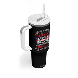 Female Veteran Tumbler With Handle I Am A Woman I'm A Veteran I Have A DD-214 I Walked The Walk Proud To Have Served TS09 Print Your Wear