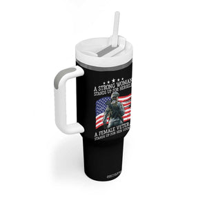 Female Veteran Tumbler With Handle Stands Up For Her Country A Strong Woman TS09 Print Your Wear