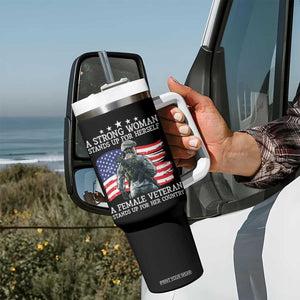 Female Veteran Tumbler With Handle Stands Up For Her Country A Strong Woman TS09 Print Your Wear