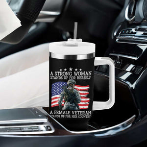 Female Veteran Tumbler With Handle Stands Up For Her Country A Strong Woman TS09 Print Your Wear