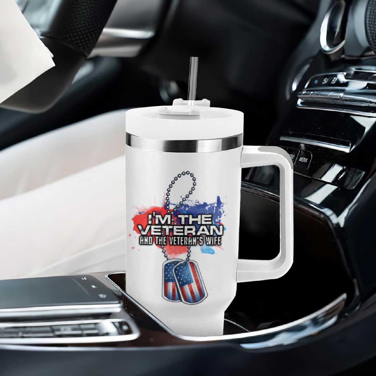 Female Veteran Tumbler With Handle I'm The Veteran and The Veteran's Wife TS09 Print Your Wear