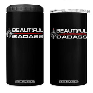 Beautiful Badass Strong Women Female Military 4 in 1 Can Cooler Tumbler TS09 One Size: 16 oz Black Print Your Wear