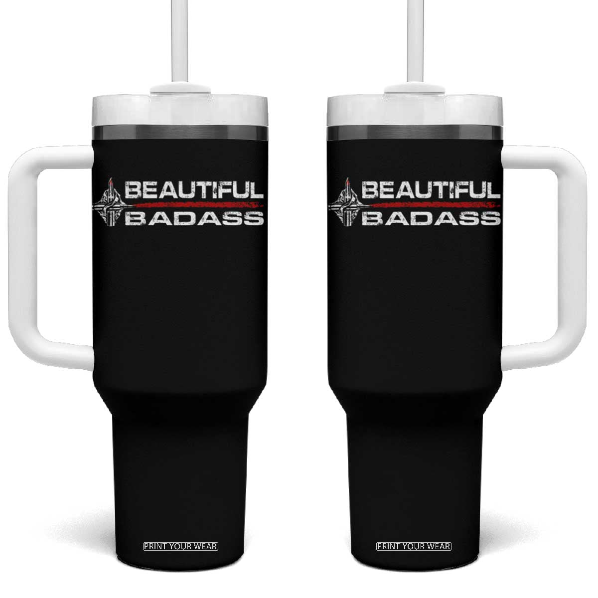Beautiful Badass Strong Women Female Military Tumbler With Handle TS09 One Size: 40 oz Black Print Your Wear