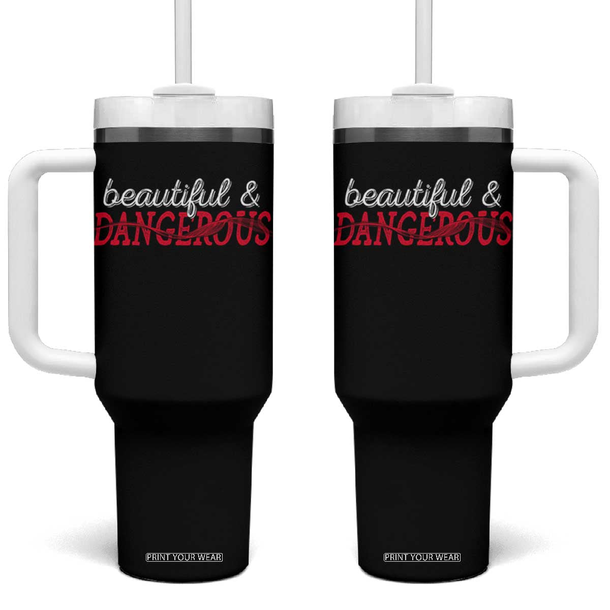 Beautiful Dangerous Strong Women Female Military Tumbler With Handle TS09 One Size: 40 oz Black Print Your Wear