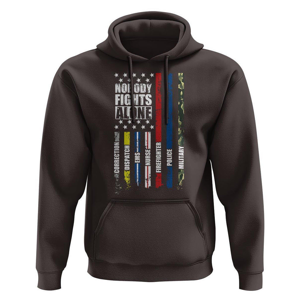 Nobody Fights Alone America Flag First Responder Hoodie TS09 Dark Chocolate Print Your Wear