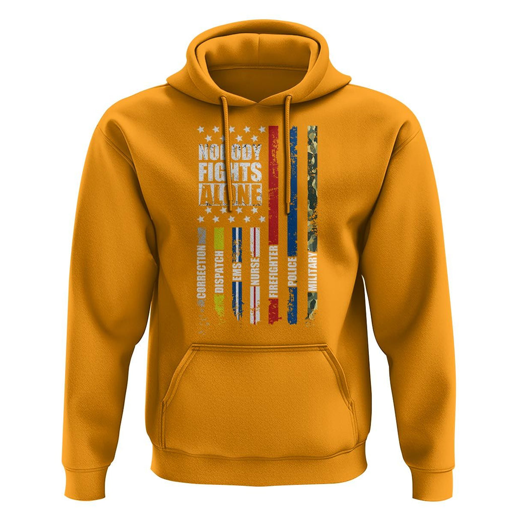 Nobody Fights Alone America Flag First Responder Hoodie TS09 Gold Print Your Wear