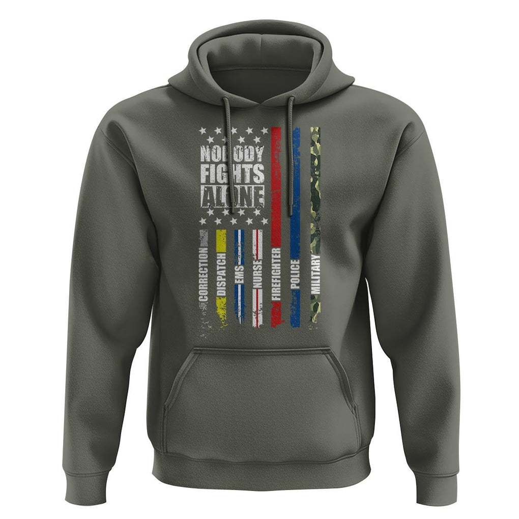 Nobody Fights Alone America Flag First Responder Hoodie TS09 Military Green Print Your Wear