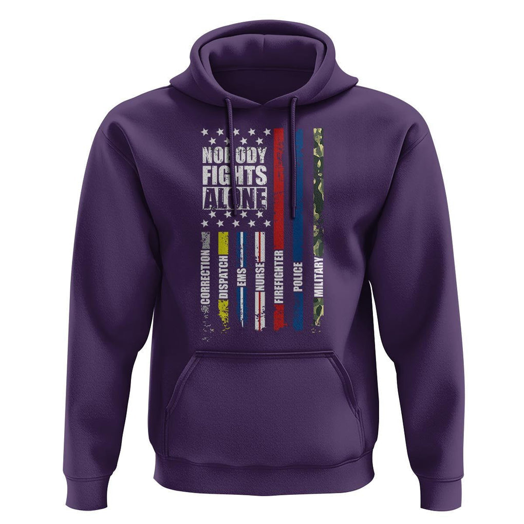 Nobody Fights Alone America Flag First Responder Hoodie TS09 Purple Print Your Wear