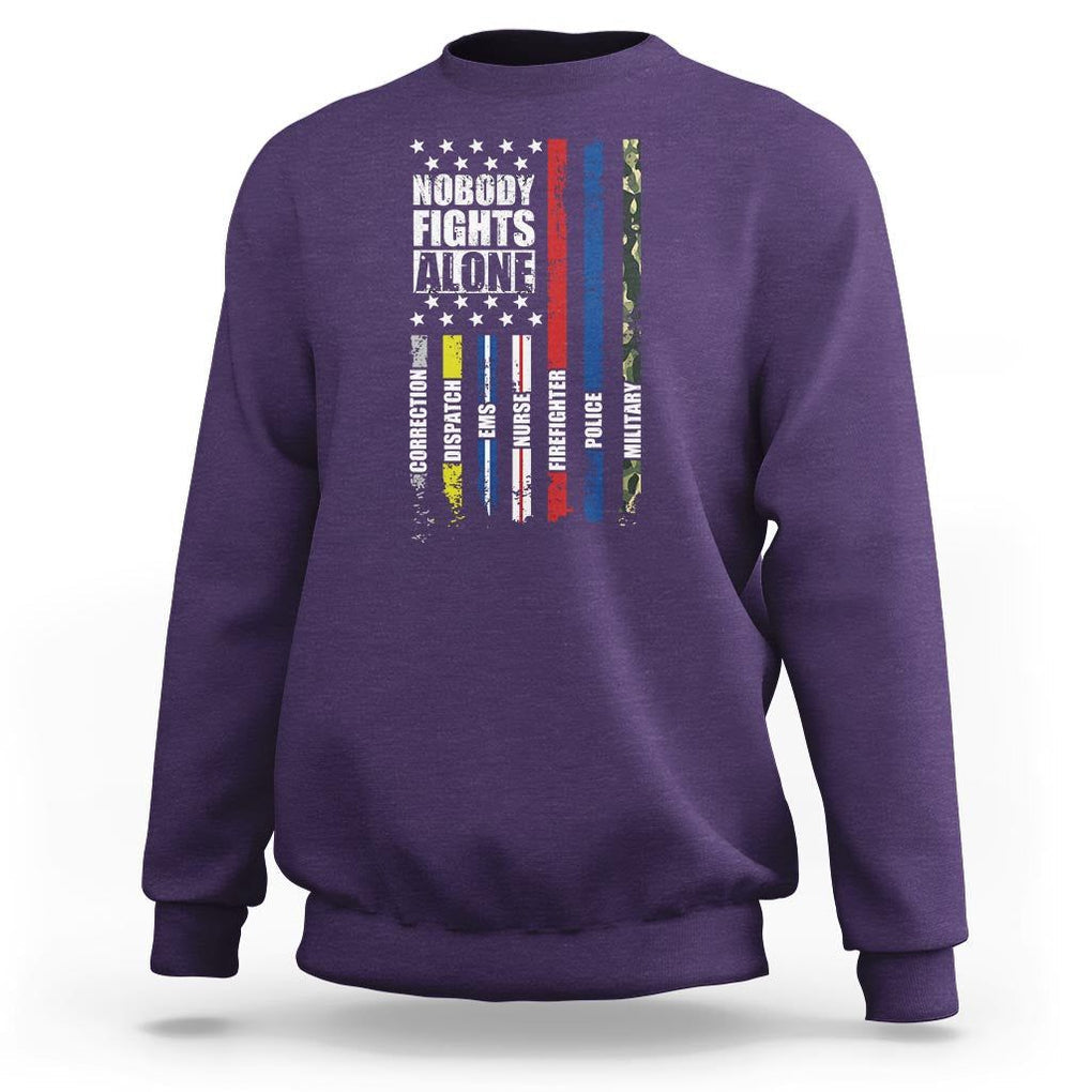 Nobody Fights Alone America Flag First Responder Sweatshirt TS09 Purple Print Your Wear