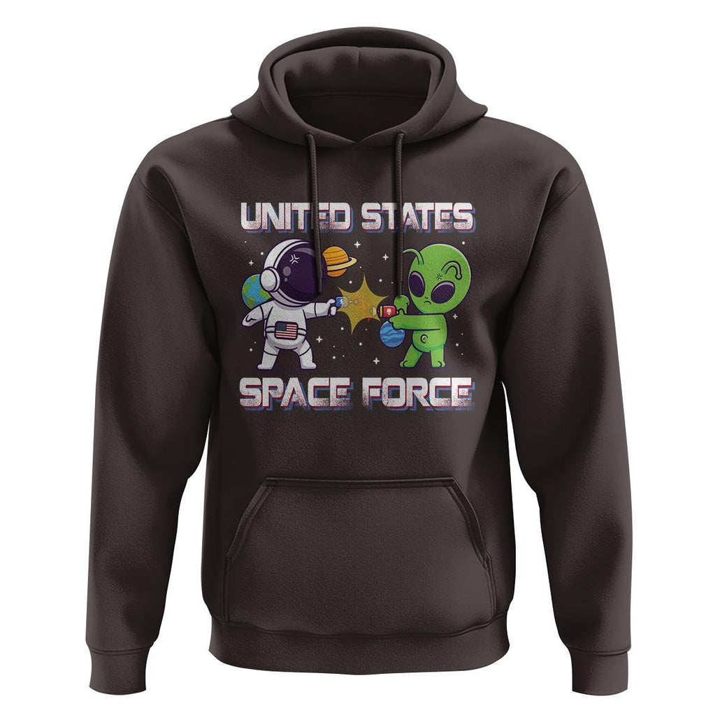 Funny US Space Force Hoodie Army Astronaut vs Alien TS09 Dark Chocolate Print Your Wear