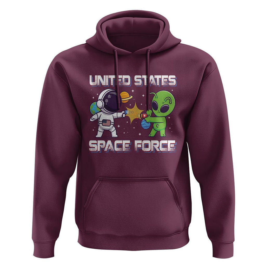 Funny US Space Force Hoodie Army Astronaut vs Alien TS09 Maroon Print Your Wear