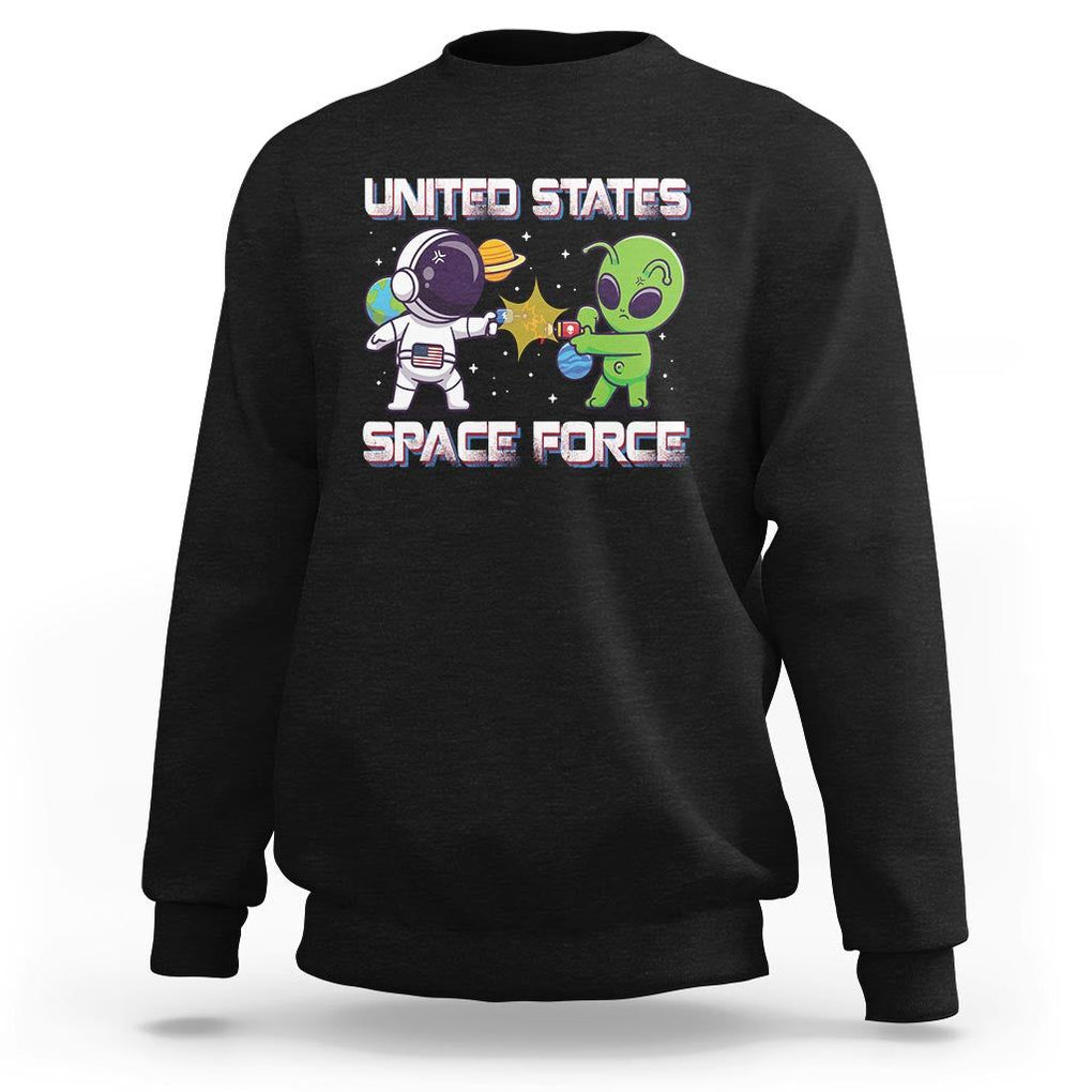 Funny US Space Force Sweatshirt Army Astronaut vs Alien TS09 Black Print Your Wear