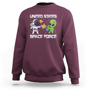 Funny US Space Force Sweatshirt Army Astronaut vs Alien TS09 Maroon Print Your Wear