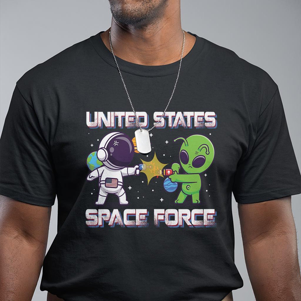 Funny US Space Force T Shirt Army Astronaut vs Alien TS09 Black Print Your Wear