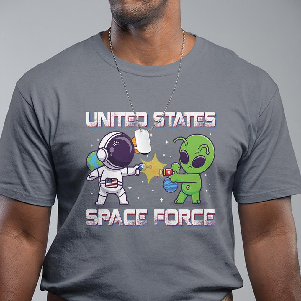 Funny US Space Force T Shirt Army Astronaut vs Alien TS09 Charcoal Print Your Wear