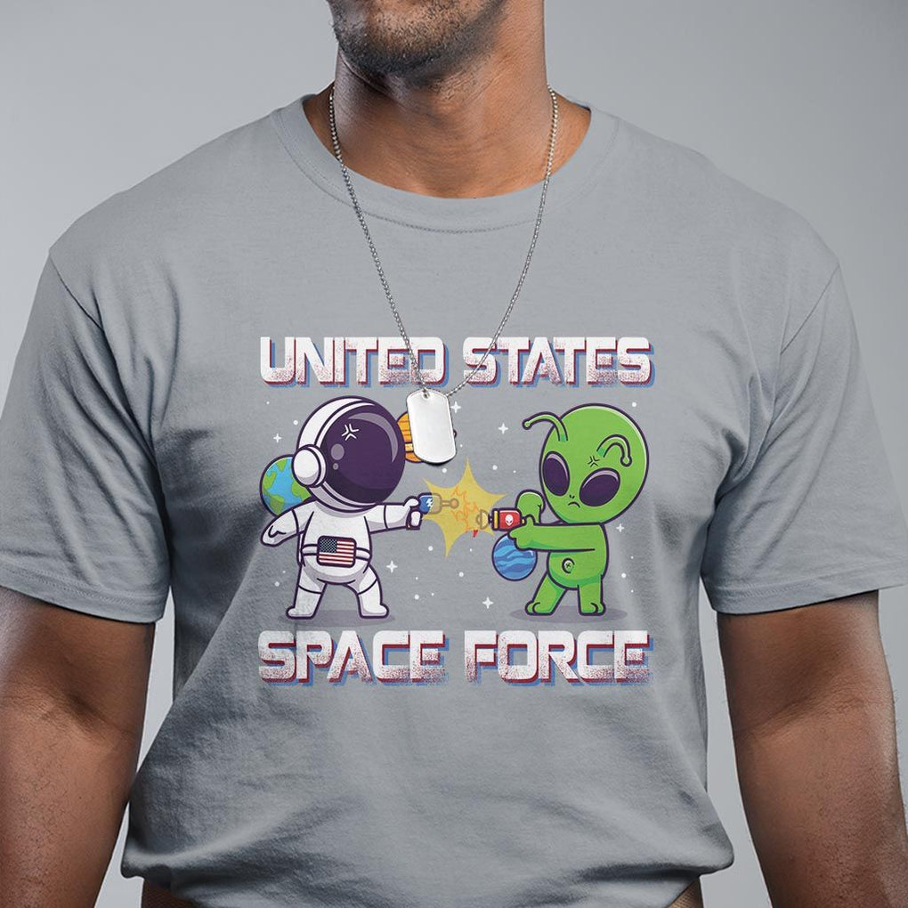 Funny US Space Force T Shirt Army Astronaut vs Alien TS09 Sport Gray Print Your Wear