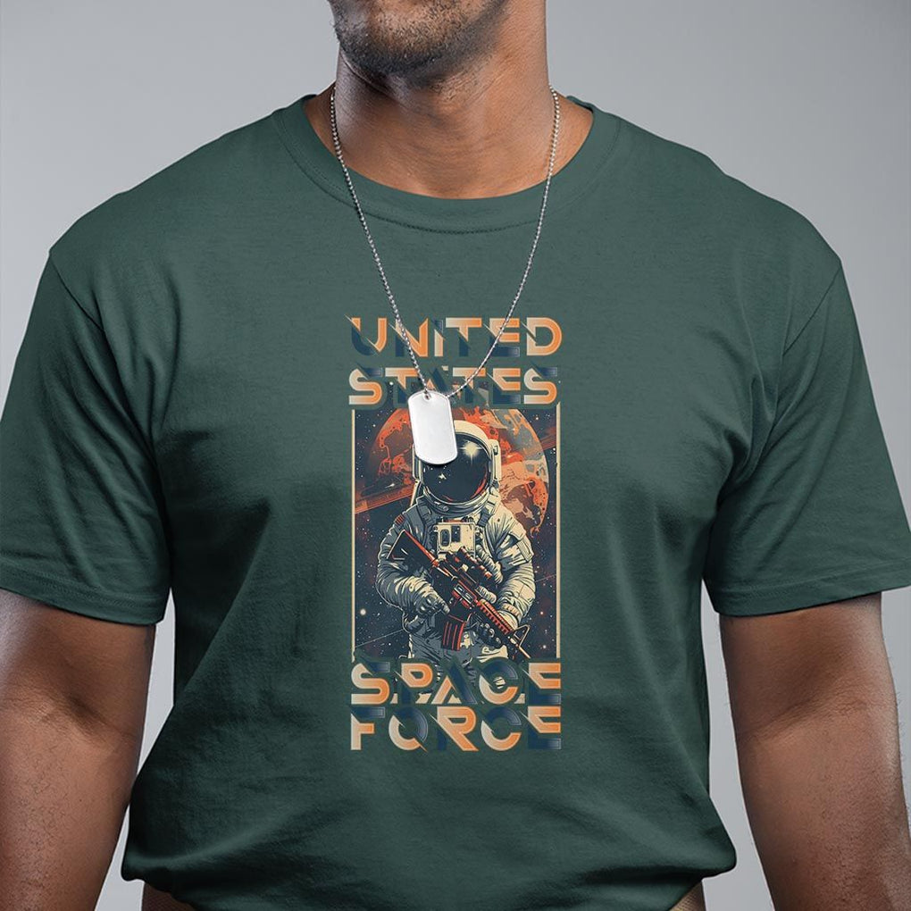 Funny US Space Force Army Astronaut T Shirt TS09 Dark Forest Green Print Your Wear