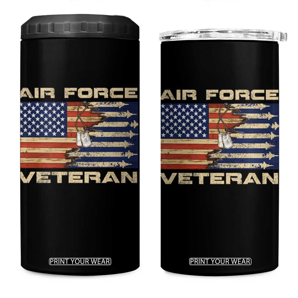 Air Force Veteran 4 in 1 Can Cooler Tumbler American Flag Dog Tag TS09 One Size: 16 oz Black Print Your Wear