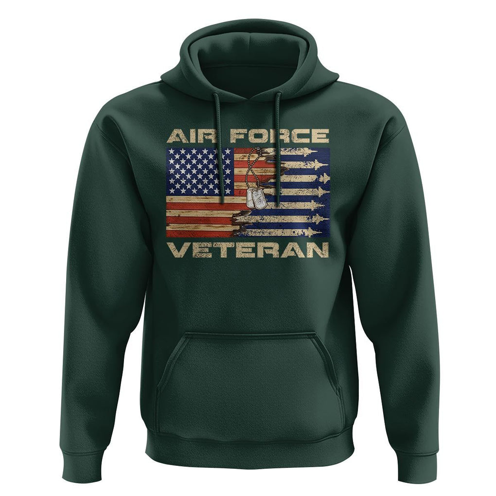 Air Force Veteran Hoodie American Flag Dog Tag TS09 Dark Forest Green Print Your Wear