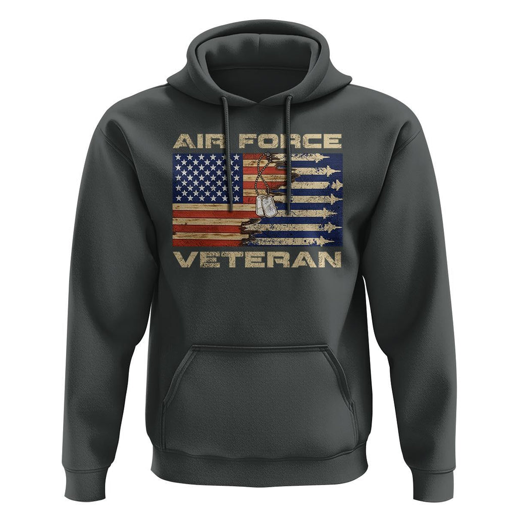 Air Force Veteran Hoodie American Flag Dog Tag TS09 Dark Heather Print Your Wear