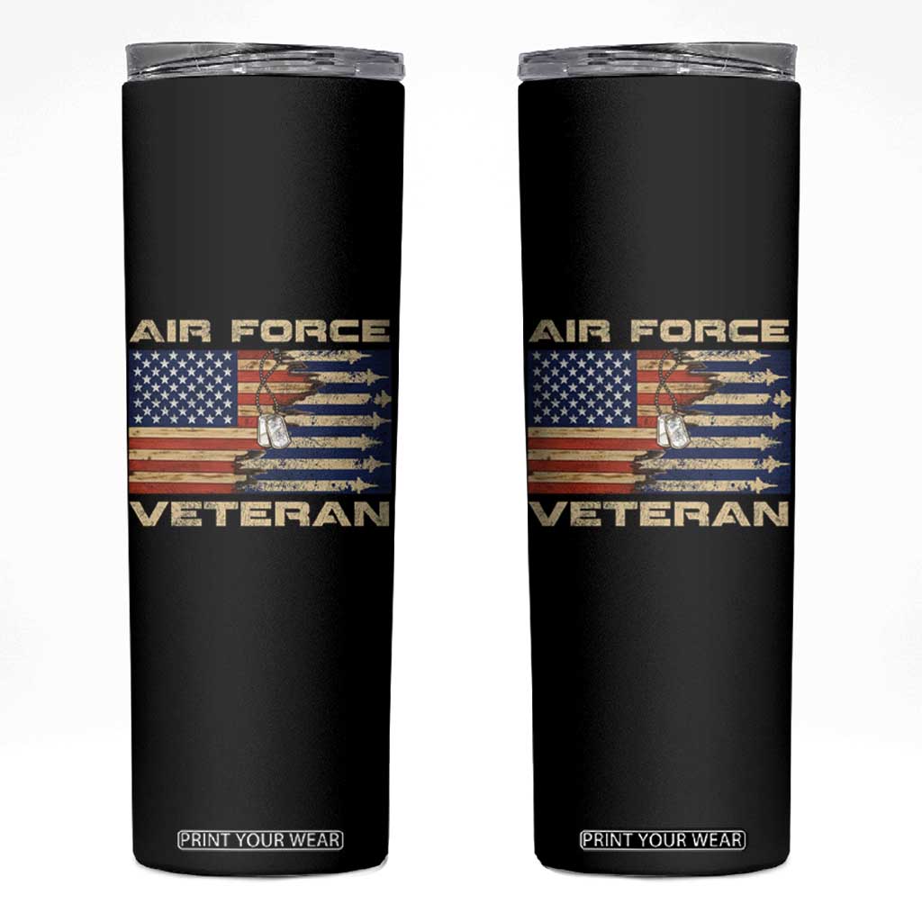 Air Force Veteran Skinny Tumbler American Flag Dog Tag TS09 Black Print Your Wear