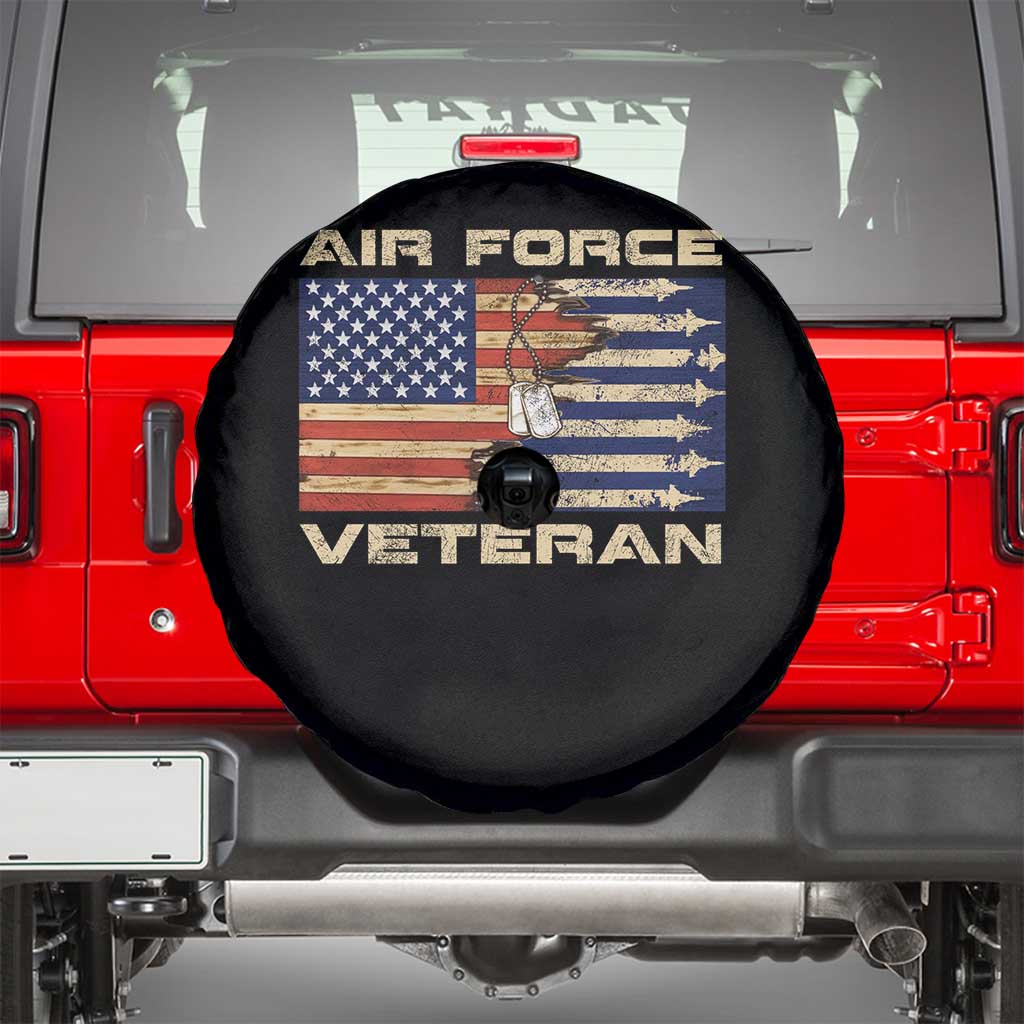 Air Force Veteran Spare Tire Cover American Flag Dog Tag TS09 Black Print Your Wear