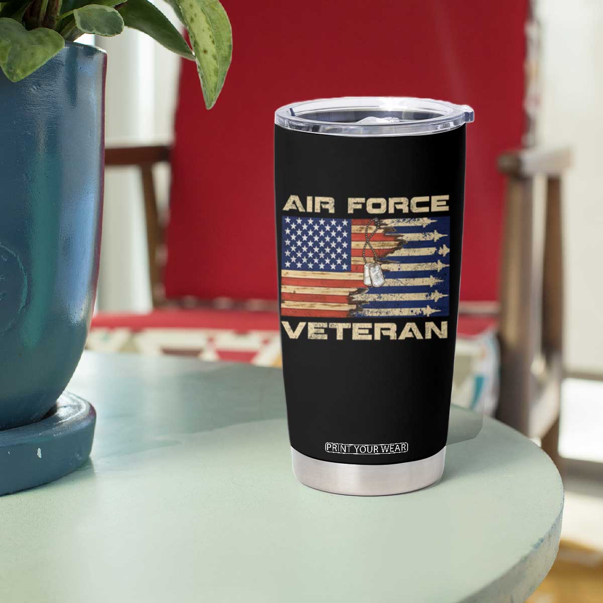 Air Force Veteran Tumbler Cup American Flag Dog Tag TS09 Print Your Wear