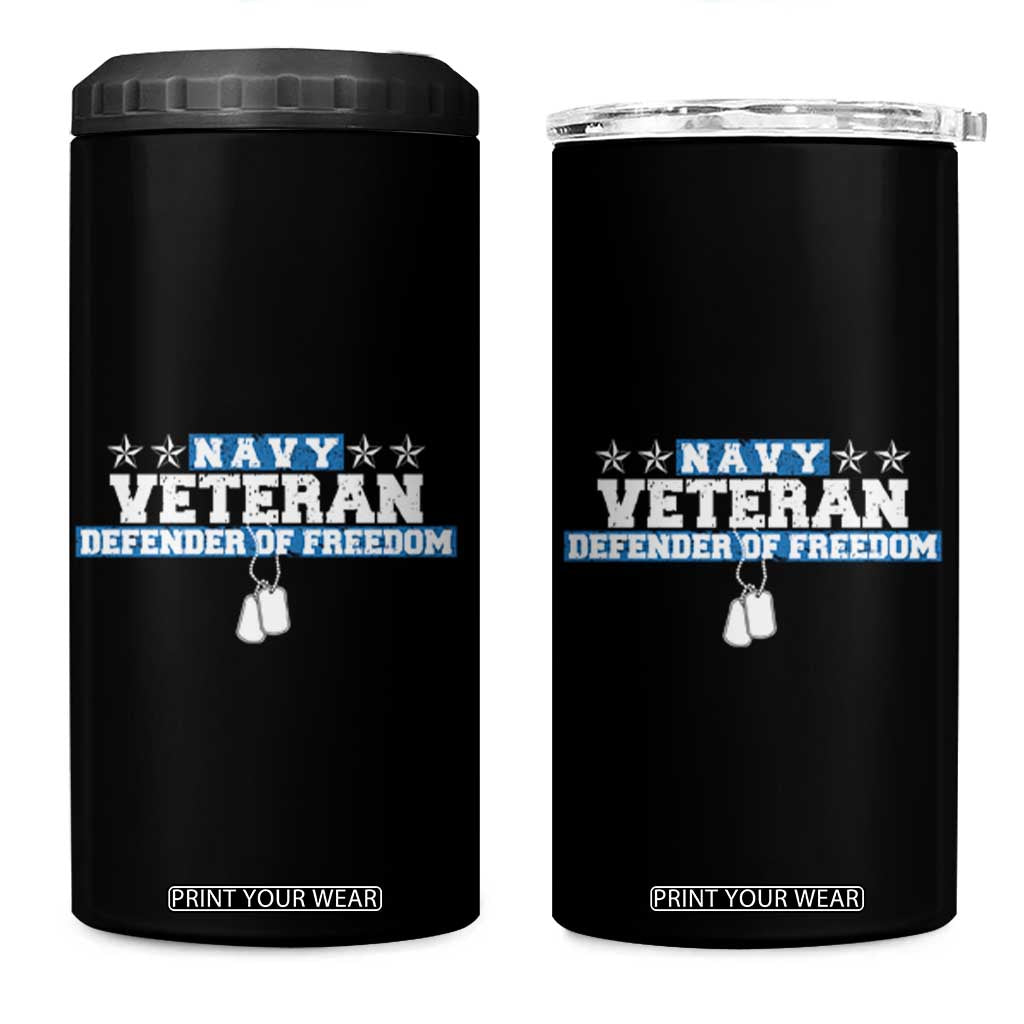 Navy Veteran 4 in 1 Can Cooler Tumbler Defender Of Freedom TS09 One Size: 16 oz Black Print Your Wear
