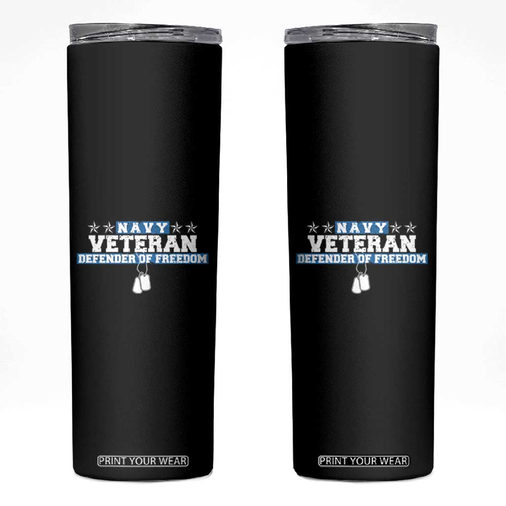 Navy Veteran Skinny Tumbler Defender Of Freedom TS09 Black Print Your Wear