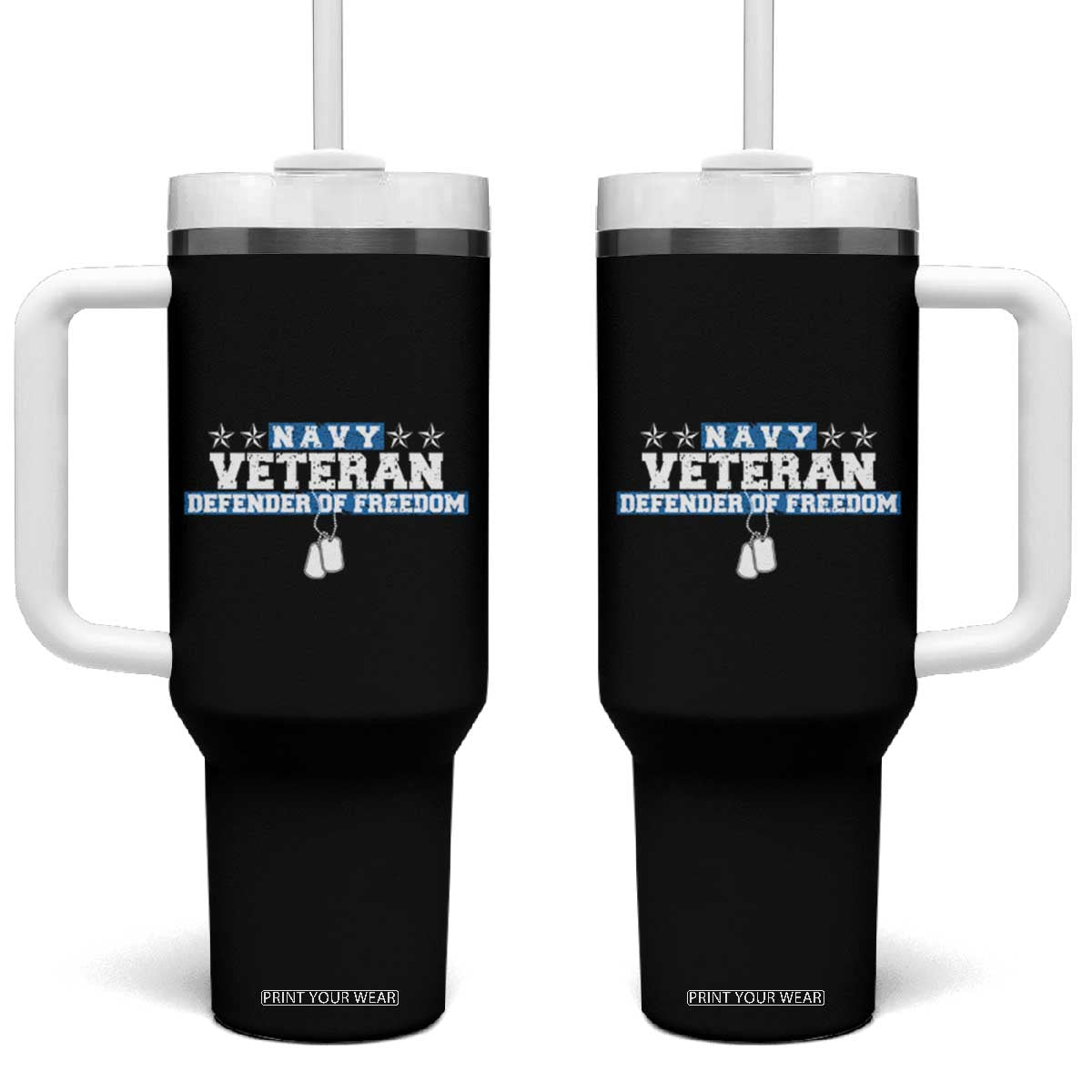 Navy Veteran Tumbler With Handle Defender Of Freedom TS09 One Size: 40 oz Black Print Your Wear