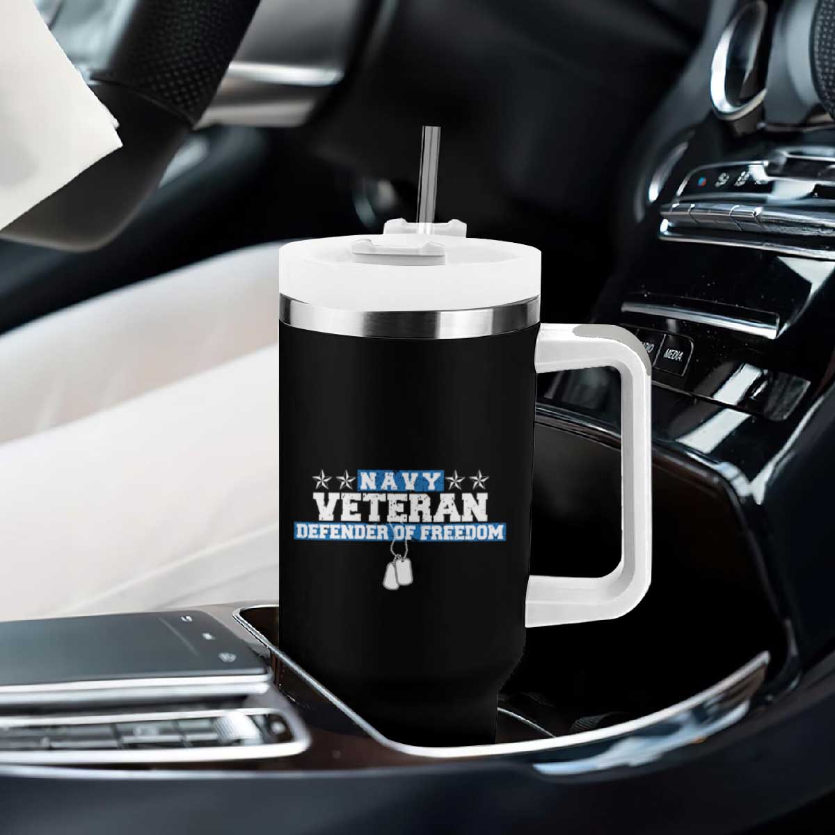 Navy Veteran Tumbler With Handle Defender Of Freedom TS09 Print Your Wear