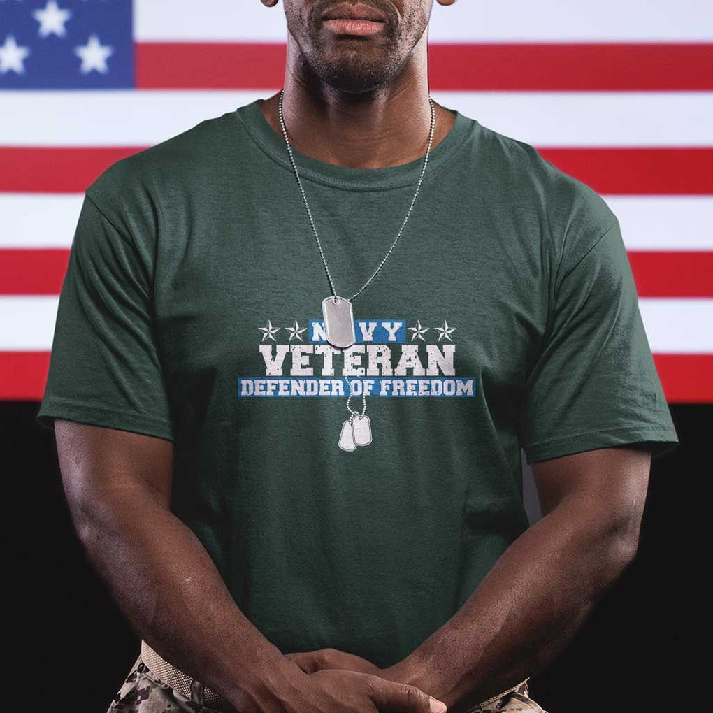 Navy Veteran T Shirt Defender Of Freedom TS09 Dark Forest Green Print Your Wear