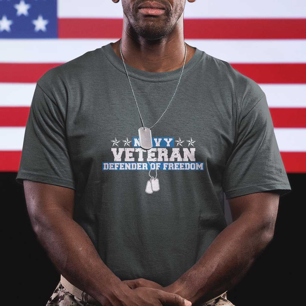 Navy Veteran T Shirt Defender Of Freedom TS09 Dark Heather Print Your Wear