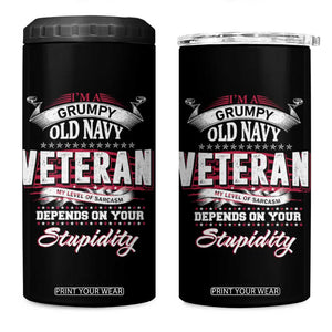 Grumpy Old Navy Veteran 4 in 1 Can Cooler Tumbler My Level Of Sarcasm Depends On Your Level Of Stupidity TS09 One Size: 16 oz Black Print Your Wear