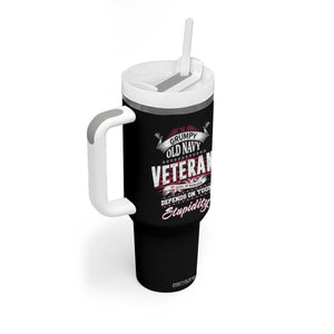 Grumpy Old Navy Veteran Tumbler With Handle My Level Of Sarcasm Depends On Your Level Of Stupidity TS09 Print Your Wear