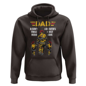 Firefighter Dad Hoodie A Son's First Hero A Daughter's First Love Father's Day TS09 Dark Chocolate Print Your Wear