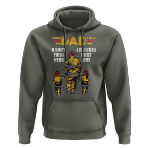 Firefighter Dad Hoodie A Son's First Hero A Daughter's First Love Father's Day TS09 Military Green Print Your Wear