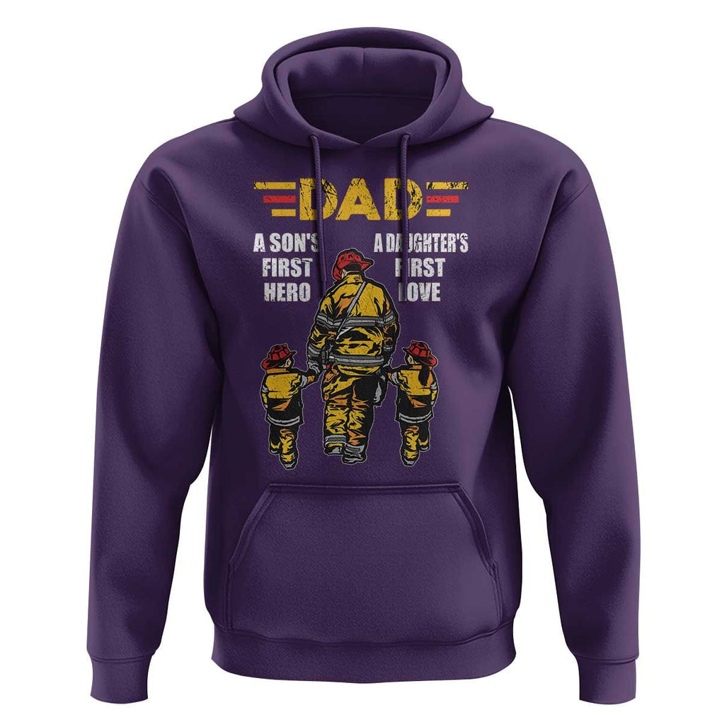 Firefighter Dad Hoodie A Son's First Hero A Daughter's First Love Father's Day TS09 Purple Print Your Wear