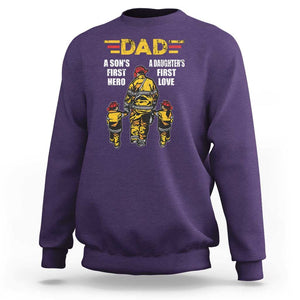 Firefighter Dad Sweatshirt A Son's First Hero A Daughter's First Love Father's Day TS09 Purple Print Your Wear