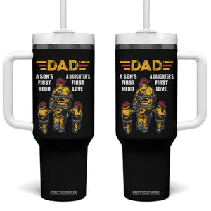 Firefighter Dad Tumbler With Handle A Son's First Hero A Daughter's First Love Father's Day TS09 One Size: 40 oz Black Print Your Wear