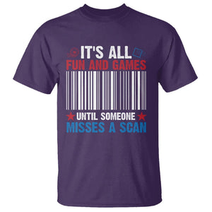 Funny Postal Worker T Shirt It's All Fun And Games Until Someone Misses A Scan TS09 Purple Print Your Wear