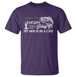 Funny Fishing T Shirt Can't Work Today My Arm Is in A Cast TS09 Purple Print Your Wear