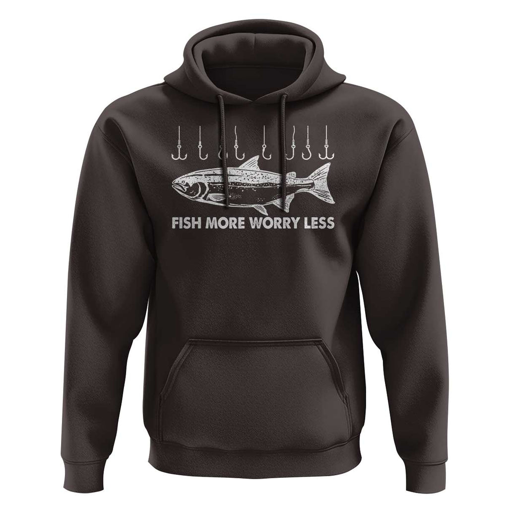 Funny Fishing Hoodie Fish More Worry Less TS09 Dark Chocolate Print Your Wear