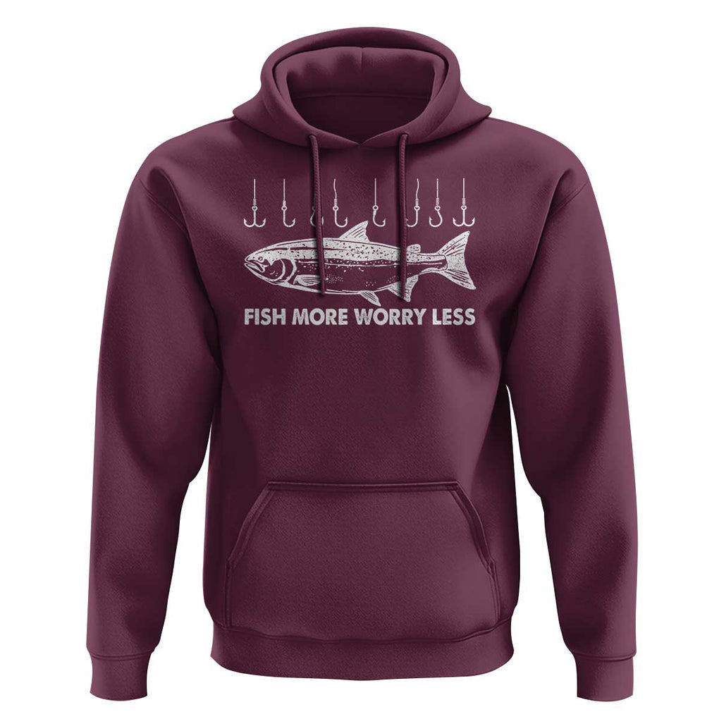 Funny Fishing Hoodie Fish More Worry Less TS09 Maroon Print Your Wear