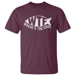 Funny Fishing T Shirt WTF Where's The Fish TS09 Maroon Print Your Wear