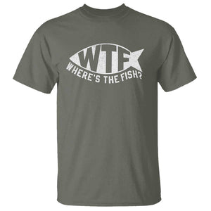 Funny Fishing T Shirt WTF Where's The Fish TS09 Military Green Print Your Wear
